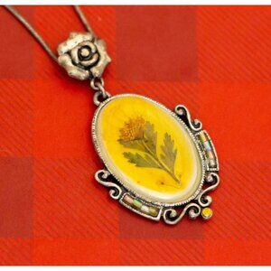 Vintage Intricate Floral Pendant Choker Necklace, 14 1/2 Inches - O28